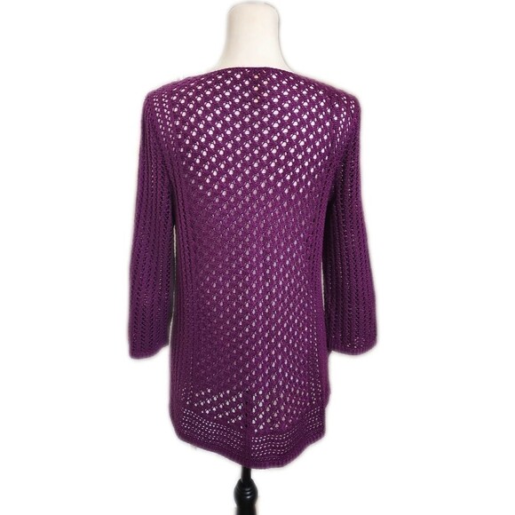 Chico's open knit v-neck tunic length purple sweater, Chico's size 1 (US 8) - Picture 3 of 8